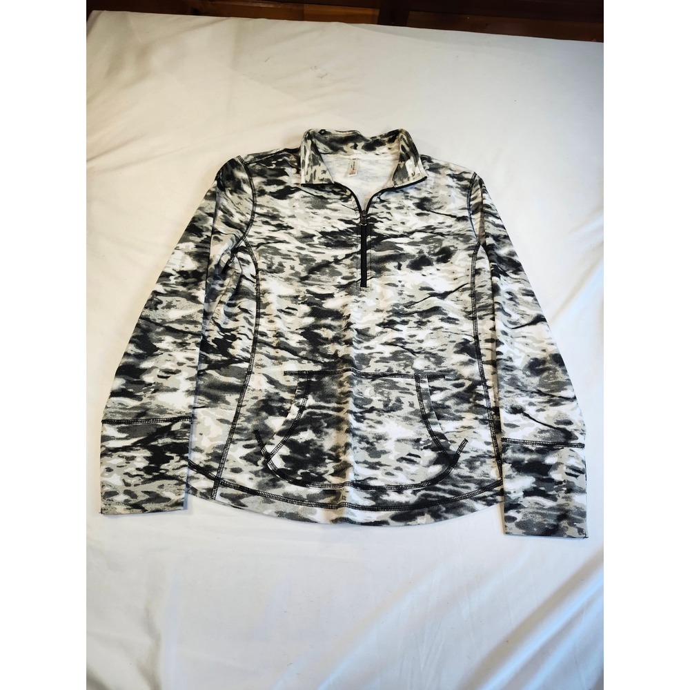 Exertek Petite Womens Camo Quarter Zip Pullover Gray White Black Active Top PL